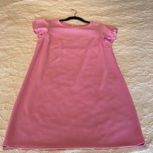 Pink shift dress with ruffle cap sleeves. Size L
